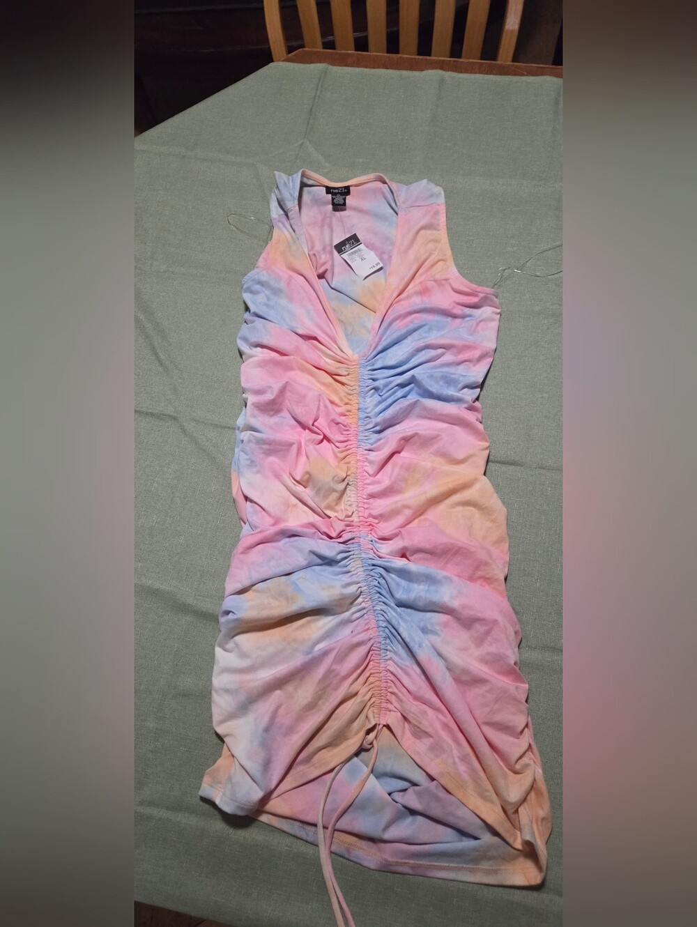 Pastel Tie-Dye Ruched Tank Dress - Pink, Blue & Peach